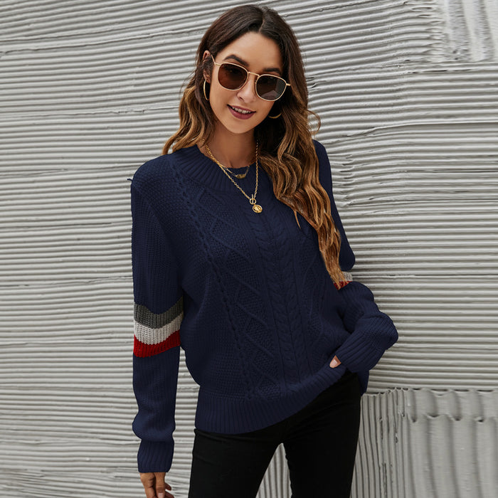 Color-Purplish blue-Autumn Winter Loose Pullover Sweater Clothing Loose round Neck Long Sleeve Knitted Sweater-Fancey Boutique