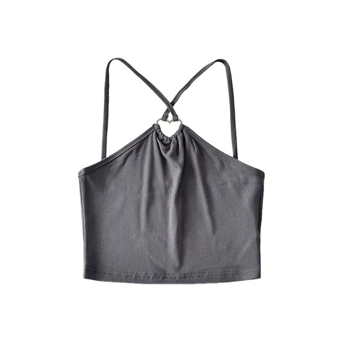 Color-Gray-Sexy to Cross Chest Hollow Out Cutout Camisole Summer Wear Slim Fit Niche Blogger Cropped Top-Fancey Boutique