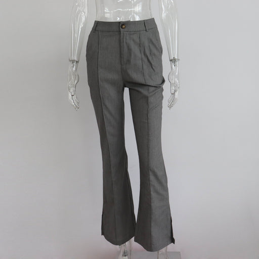Color-Gray-Loose Casual Trousers Women Split Straight Pants Work Pant Autumn Winter Office-Fancey Boutique