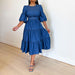 Color-Blue-Fall Women Clothing Solid Color Round Neck Shirt with Half Sleeve Denim Dress-Fancey Boutique