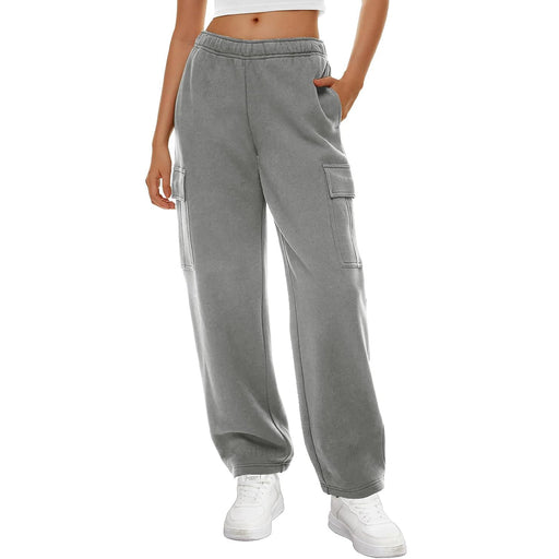 Color-Gray-Autumn Winter Women Wide Leg Sweatpants Elastic Waist Loose Casual Workwear Trousers-Fancey Boutique