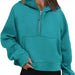 Color-Ocean green-Women Clothing Half Zipper Hooded Sweatshirt Loose Short Velvet Sweater-Fancey Boutique