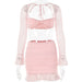 Color-Pink-Spring Summer Sexy Square Neck Bell Sleeve Backless Stitching Hip Skirt Set-Fancey Boutique