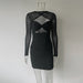 Sexy Sling Hollow Out Cutout Irregular Asymmetric Stitching Mesh Long Sleeve Hip Dress Long Sleeve Dress-Black-Fancey Boutique