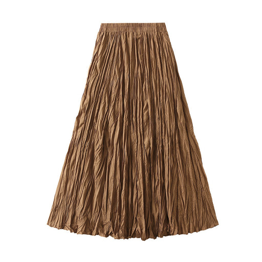 Color-Brown-Light Luxury Streamer Pleated Skirt Women Spring Autumn Swing Slimming Pleated A Line Skirt-Fancey Boutique