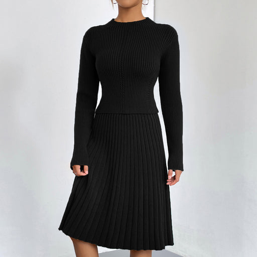 Color-Black-Solid Color A Line Skirt Autumn Winter Knitting Sweater Suit Skirt Slim Fit Twet Skirt-Fancey Boutique