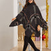 Color-Black-Autumn Winter Irregular Asymmetric Turtleneck Plaid Cape Sweater for Women-Fancey Boutique