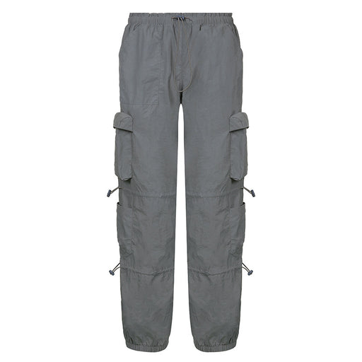 Color-Gray-Autumn Women Pants Street Low Waist Straight Multi Pocket Cargo Pants-Fancey Boutique