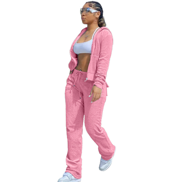 Color-Pink-Sexy Hooded Three Dimensional Pocket Sweatshirt Fleece Lined Two Piece Suit-Fancey Boutique