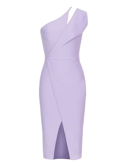 Color-violet-Bandage Dress Dress Stitching Slant Shoulder Tight Dress Bandage Dress-Fancey Boutique