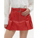 Sexy Hipster Mini Skirt Pleated Faux Leather All Match Office Metallic Belt A line Skirt-Fancey Boutique
