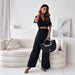 Women Clothing Women Clothing Solid Color Half Sleeve Trousers Suit-Black-Fancey Boutique