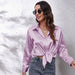 Color-violet-Popular Satin Shirt Women Artificial Silk Long Sleeve Shirt Autumn Women Clothing-Fancey Boutique