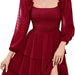 Color-Burgundy-Women Clothing Dress Square Collar Slimming Slimming Tiered Dress-Fancey Boutique