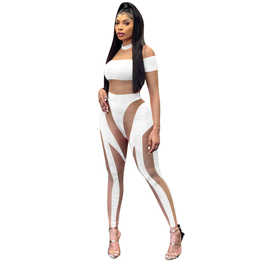 Color-White-Sexy Nightclub Skinny Mesh Sheer Long Sleeve Trousers Jumpsuit Women Clothing-Fancey Boutique