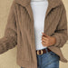 Color-Khaki-Women Clothing Autumn Winter Sunken Stripe Velvet Collared Short Coat Outerwear-Fancey Boutique