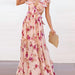 Arrival Women Floral Printing off the Shoulder Stitching Backless Summer Maxi Dress-Pink-Fancey Boutique