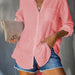 Color-Pink-Women Shirt Solid Color Casual Loose Breasted Shirt Women Clothing-Fancey Boutique