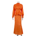 Women Clothing Lightly Mature Long Sleeve Shirt Fishtail Skirt Set Autumn Skirt Two Piece Set-Orange-Fancey Boutique