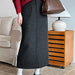 Color-Dark Grey-Woolen Skirt High Waist Design Pocket Autumn Winter Cover Hip Woolen Skirt-Fancey Boutique