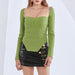 Maillard Autumn Winter Stretch Shoulder Baring Bottoming Knitwear Sweater for Women-Green-Fancey Boutique