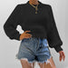 Color-Black-Women Clothing Autumn Winter Round Neck Lantern Sleeve Sweater Sweater-Fancey Boutique