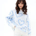 Winter Round Neck Love Contrast Color Sweater Loose Pullover Sweater-Blue-Fancey Boutique