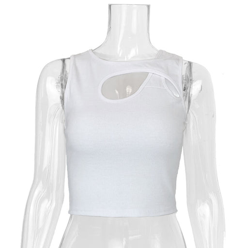 Color-White-Summer Women Clothing Chest Hollow Out Cutout Sexy Slim Fit Short Vest-Fancey Boutique
