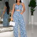 Color-Denim-Autumn Winter Women Clothing Denim Jacquard Suit Nightclub Wrapped Top Wide Leg Pants Suit-Fancey Boutique