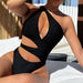 One Piece Bikini Solid Color Hollow Out Cutout out Strap One Piece Swimsuit-Fancey Boutique