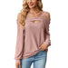 Color-Pink-1-Autumn Winter Solid Color Hollow Out Cutout Loose Long Sleeved T Shirt Top Women Clothing-Fancey Boutique