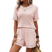 Women Clothing Summer Solid Color Simple Tassel Trim Texture Two Piece Set-Pink-Fancey Boutique