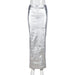 Color-Silver-Metallic Coated Fabric Slim Fit Sheath Patchwork Slit Bright Leather Women Skirt-Fancey Boutique