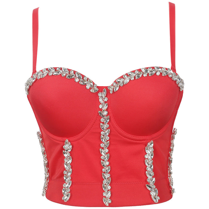 Color-Red-Drill Chain Camisole Women Summer Wear Sexy Beaded Wrapped Chest Shaping Non-Slip Performance Bra-Fancey Boutique