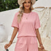 Color-Pink-Summer Women Clothing Casual Loose round Neck Solid Color Short Sleeve Top Shorts Set-Fancey Boutique