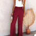 Color-Burgundy-Women Clothing High Waist Loose Long Cotton Linen Wide Leg Pants Elastic Loose Casual Wide Leg Women-Fancey Boutique