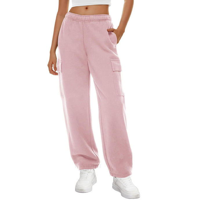 Color-Pink-Autumn Winter Women Wide Leg Sweatpants Elastic Waist Loose Casual Workwear Trousers-Fancey Boutique