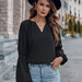 Color-Black-Women Clothing Solid Color V neck Loose Casual Autumn Winter Women Top-Fancey Boutique