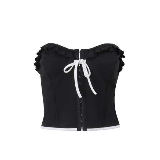 Spring Sexy off Shoulder Elegant Wooden Ear Short Inner Vest for Women-Black-Fancey Boutique