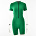 Color-Green-Sexy Tight Jumpsuit Autumn Winter Short Sleeve Zipper Striped Bottoming Shirt for Women-Fancey Boutique