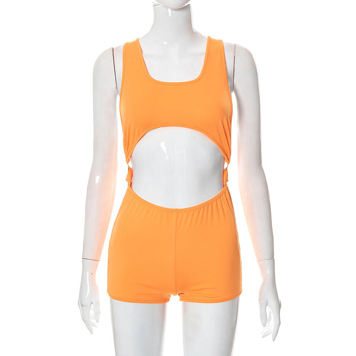 Color-Orange-Women Wear Solid Color Fitness Bodybuilding Breathable Sexy Tight Romper-Fancey Boutique