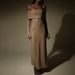 Color-Khaki-Autumn Sexy Package Hip Maxi Dress Fashionable Elegant Panel Pressing Slim Fit off Neck Dress Women-Fancey Boutique