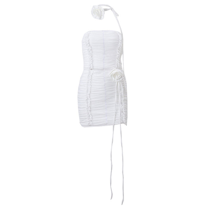 Color-White-Summer Women Clothing Sexy Two Piece Set Pleated Tube Top Skirt Sets-Fancey Boutique