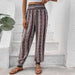 Color-Brown-Trousers Summer National Smocking High Waist Print Pants-Fancey Boutique