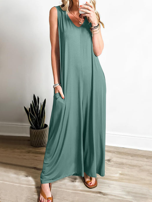 Summer Fresh Casual Women Pocket Jumpsuit Thin Women Jumpsuit-Peacock green-Fancey Boutique