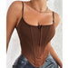 Color-Brown-Stitching Breasted Cinched Waist Slim-Fit Diamond Backless Camisole Boning Corset Boning Corset Corset-Fancey Boutique