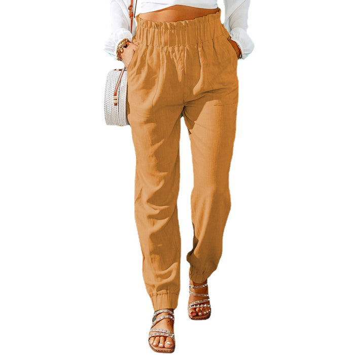 Color-Orange-Women Clothing Spring Ruffled Elastic Waist High Waisted Trousers-Fancey Boutique