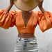 Color-Orange-Autumn New Women Clothing Solid Color Sexy Long Sleeve Deep V Plunge Plunge Women Cropped Top-Fancey Boutique