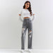 Women Clothing Gray Washed Ripped Straight Jeans Womenjeans-Gray-Fancey Boutique