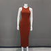 Color-Brown-Women round Neck Sleeveless Elegant Slim Sheath Dress-Fancey Boutique